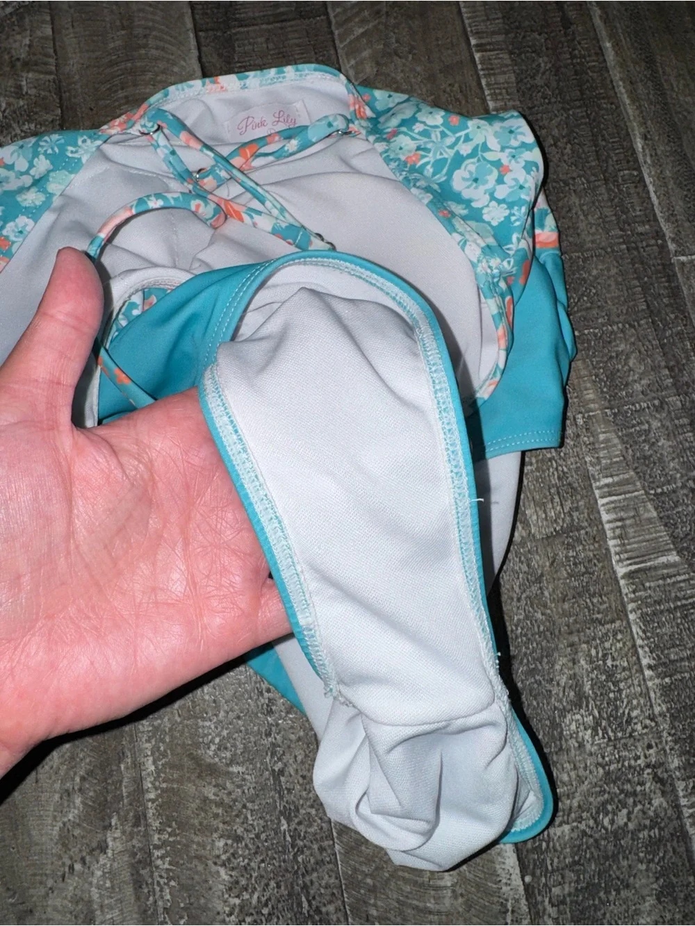 Pink Lily Teal Floral Cutout One-Piece Swimsuit - Picture 4 of 4
